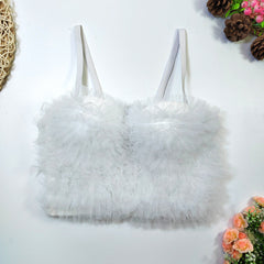 Classic Ruffled Spaghetti Straps Vest Short Tight Boning Corset with Chest Pad Waist Shaping Rainbow Lace Tube Top