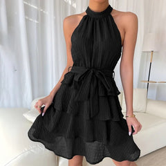 Elegant Dress Halter Sleeveless Lotus Leaf Dress