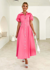 Einfarbiges, lässiges Kleid mit hoher Taille und Kragen