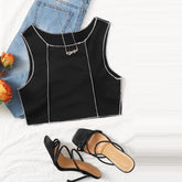 Spot Street Short Solid Color Vest Stop outside Car Contrast Color round Neck Slim Fit Strap Type Top