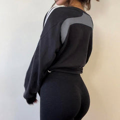 College Contrast Color Budding Stitching Loose Long Sleeve Crew Neck Sweater Casual Sports Top