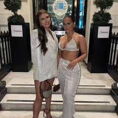 Shiny Blazer Underwear Straight-Leg Pants Suit