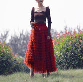 Schlichtes Maxikleid, elegantes, hochwertiges Internet-Promi-Stufenkleid, A-Linien-Rock