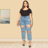 Fall HBrush White Ripped Washed Jeans Plus Size
