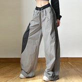 Herbst Einfarbig Lose Street Hohe Taille Kontrast Farbe Gerade Breite Bein Hosen