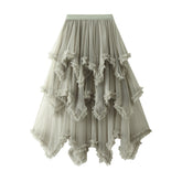 Jupe asymétrique irrégulière en maille à volants, mi-longue, taille haute, grande balançoire, robe bouffante en gaze de fée, jupe longue