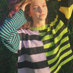 Pull tendance à rayures contrastées et coutures asymétriques
