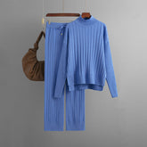 Pulloveranzug mit versunkenen Streifen und Stehkragen, einfarbig, locker, warm, zweiteiliger Pullover