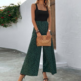 Bedruckter Westen-Jumpsuit mit langer Taille und schlankmachender Hose mit weitem Bein