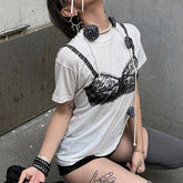 Street Lace Chest Cup Bedrucktes Basic T-Shirt Personalisiertes Hip Hop Gestricktes Baumwolltop