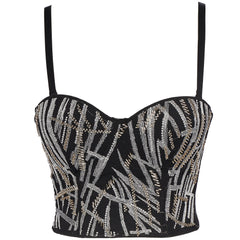 Soutien-gorge brodé en filet pour poitrine enveloppée, costume de scène Red Tide, perles de l'industrie lourde, dos de beauté, bretelles fines