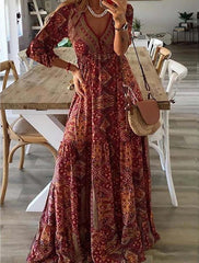 Printed V neck Maxi Dress