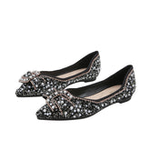 Women's Shallow Mouth Pointed Flat Bottom Pumps Rhinestone