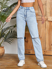 Jean droit déchiré décontracté et polyvalent