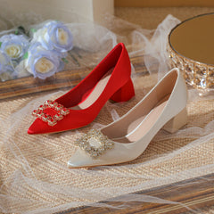 Women's Red High Rhinestone Wedding Chunky Banquet