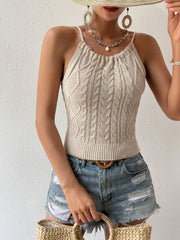 Backless Hemp Pattern Lace-up Halterneck Strap Top