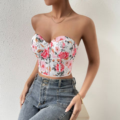 Soutien-gorge corset à armatures, coupe slim, motif floral pur, avec coussinet de poitrine