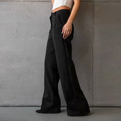 Black Office High Waist Slim Fit Slimming Straight Pants Trousers