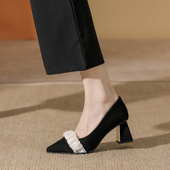 Women's French Style Gentle Pointed High Graceful Black Heels