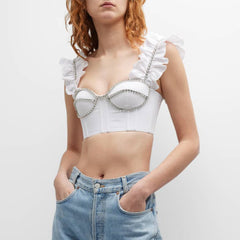 Heavy Industry Set Diamant Boning Korsett Top Rückenfrei Rüschen Spaghettiträger Weste Kurz