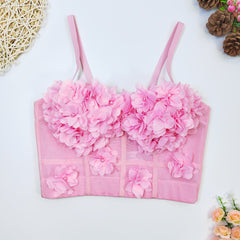 Korsett mit Stäbchen aus Spitze und Netzstoff, kurze Weste mit Blumenmuster und Brustpolster, Oberbekleidung, Basis umwickelte Brust, französisches Perlenoberteil