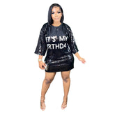 Rundhalsausschnitt, halbärmelig, lockeres Kleid mit Paillettenbedruck, Partymodell, Nachtclub, figurbetontes Kleid