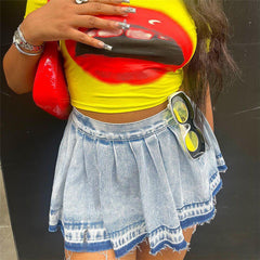 Wash Street Pleated Sheath Denim Skirt