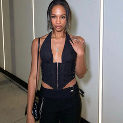 Halter Backless Wrap Chest Corns Exposed Cropped Vest