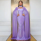 Abendkleid Pailletten Neckholder mit Schulterärmeln Partykleid Fischschwanzkleid Elegantes Kleid Kleid