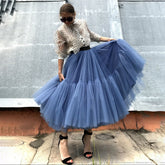 Langes bodenlanges Kleid Übergroßer Swing-Netzrock Patchwork-Maxikleid A-Linie Pettiskirt mit hoher Taille