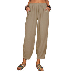 Solid Color Loose Cotton Linen Casual Pants Home Harem Trousers