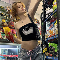 Gilet imprimé lapin mignon de rue, haut tube basique assorti, petit vêtement intérieur