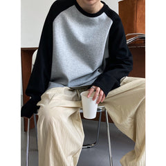 Casual Contrast Color Profile T shirt Loose Idle Color Block Raglan Sleeves Long Sleeve Bottoming Top