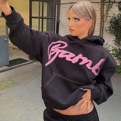 Letter Graphic Printing Street Shooting Loose Long Sleeve Sweatershirt