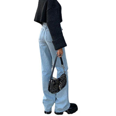 Pantalon large en denim, jean bootcut déchiré