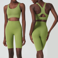 Breathing Cup Short Yoga Suit Nude Feel Sports Fitness Cropped Pants Two Piece Suit