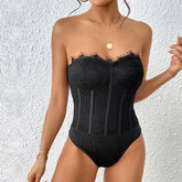 Combinaison corset noire à baleines Cross Mirror avec poitrine enveloppée