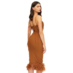 Elegant Lady Dress Feather Skinny Sheath Cami Dress