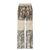 Pantalon cargo camouflage à grandes poches en maille, taille élastique, pantalon droit décontracté à double épaisseur et à lacets