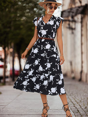 V neck Printed Flying Sleeves Dress