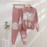 Ensemble pull jacquard à manches longues et col rond, ensemble deux pièces en tricot décontracté pour le sport