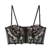 Floral Embroidered Underwear Soft Underwire Push up Breast Holding Corset Vest Bra Suit