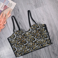 Corset court dos nu perlé personnalisé à l'aspect mince, imprimé léopard, haut tube caraco