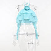 Floral Irregular Asymmetric Ruffled Halterneck Vest Street Niche Casual Top