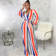 Digital Printed V-neck Jumpsuit