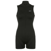 Sleeveless Half Turtleneck Invisible Zipper Sports Jumpsuit Shorts