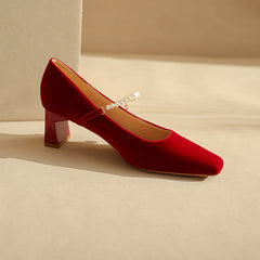 Damen Pumps Perlenriemen Einfach Flacher Mund