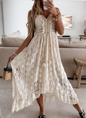 Lace Sling Large Swing Solid Color Long Maxi Dress