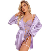 Lingerie Casual Comfortable Nightgown Cardigan Lace up Artificial Silk Home Wear Bathrobe