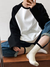 Casual Contrast Color Profile T shirt Loose Idle Color Block Raglan Sleeves Long Sleeve Bottoming Top
